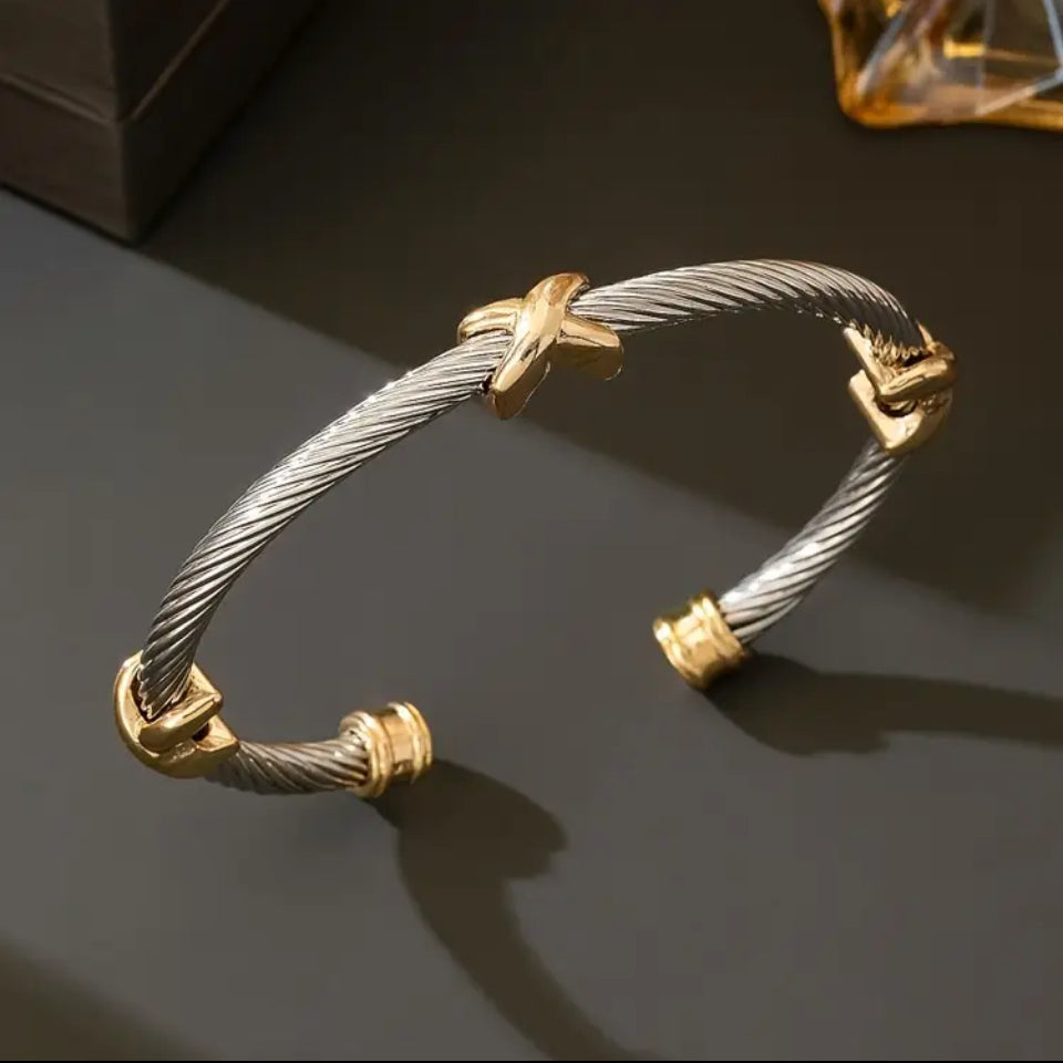 Bratara rigidă din titan cu detalii aurii Cable Flex X Bratara Lasardo Gioielli