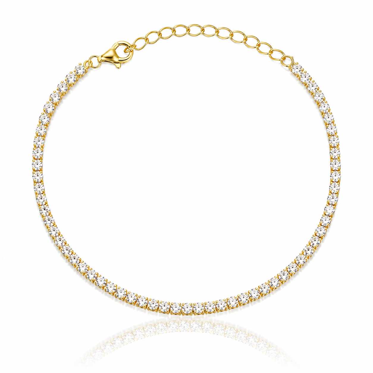 Bratara de dama tip tennis din argint 925 rodiat auriu formata dintr-un rand continuu si simetric de diamante CZ albe cu latimea de 3 mm