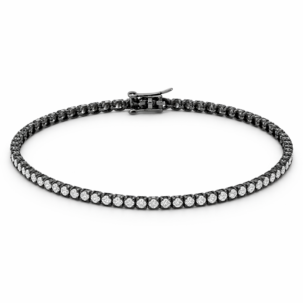 bratara tennis din argint 925 rodiat negru cu diamante cz albe 2 mm latime