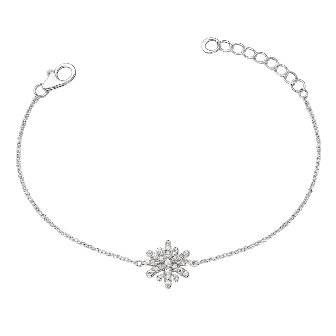 bratara din argint 925 rodiat cu fulg de nea diamante cz albe