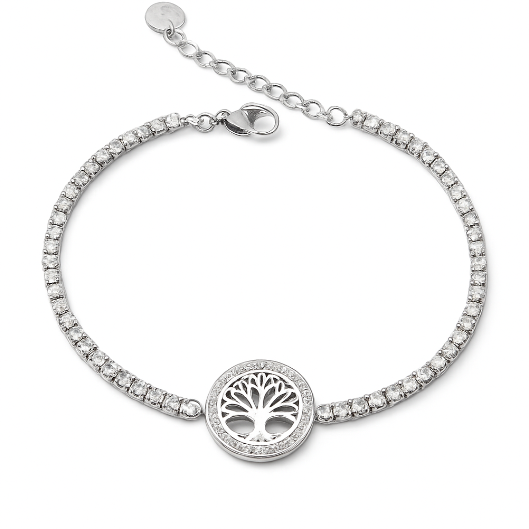 bratara tennis think positive argintie cu pomul vietii diamante cz albe