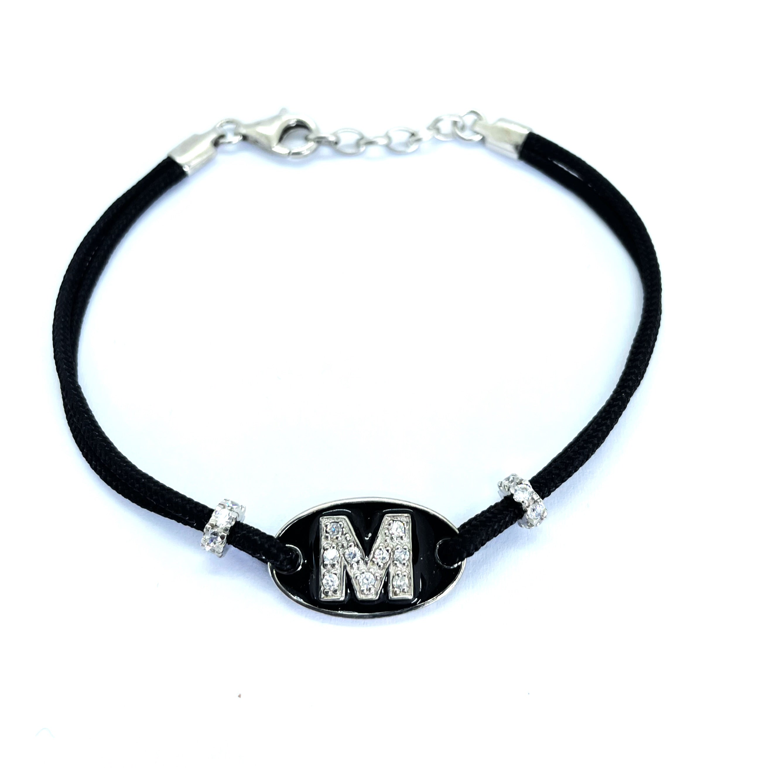 Bratara argint 925 rodiat cu monograma in diamante CZ si ceramica Bratara Lasardo Gioielli