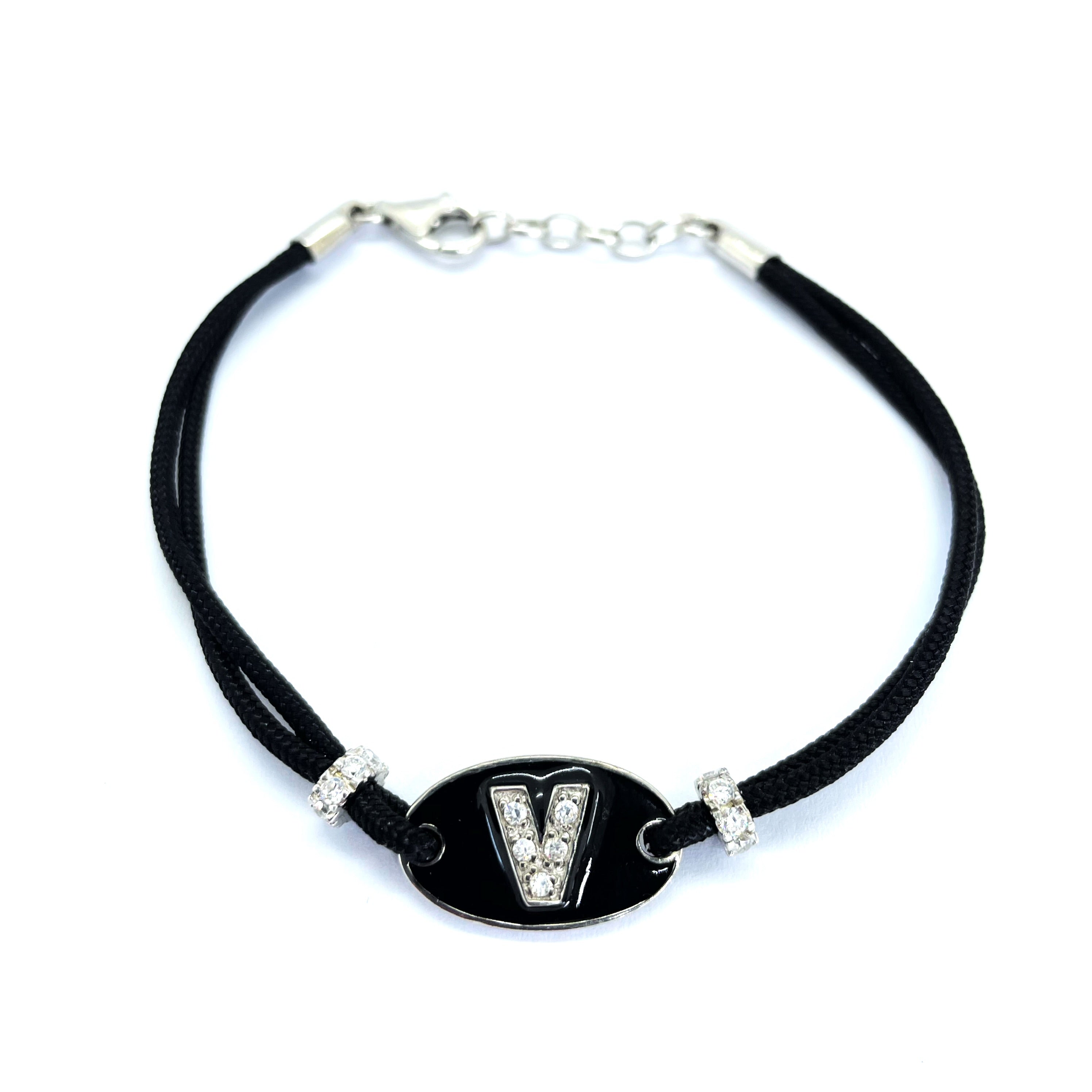 Bratara argint 925 rodiat cu monograma in diamante CZ si ceramica Bratara Lasardo Gioielli