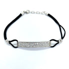 Bratara argint 925 rodiat cu diamante CZ albe micropave si snur negru Bratara Lasardo Gioielli