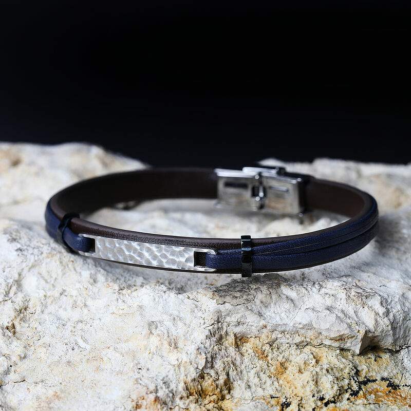 Bratara barbateasca Sector colectia Bandy piele neagra si albastra Bratara Lasardo Gioielli