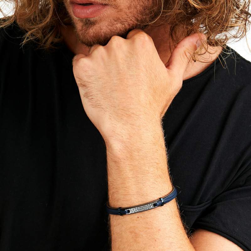 Bratara barbateasca Sector colectia Bandy piele neagra si albastra Bratara Lasardo Gioielli