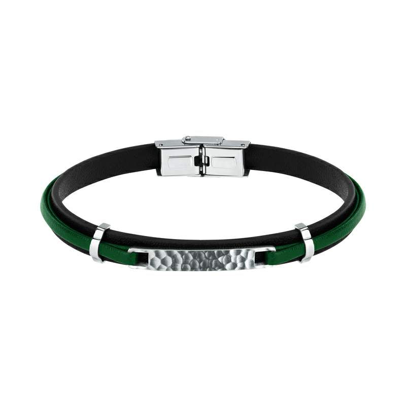 Bratara barbateasca Sector colectia Bandy piele neagra si verde Bratara Lasardo Gioielli