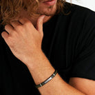 Bratara barbateasca Sector colectia Bandy piele neagra si verde Bratara Lasardo Gioielli