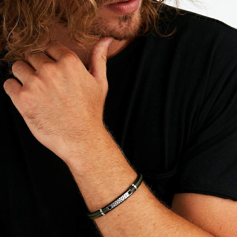 Bratara barbateasca Sector colectia Bandy piele neagra si verde Bratara Lasardo Gioielli