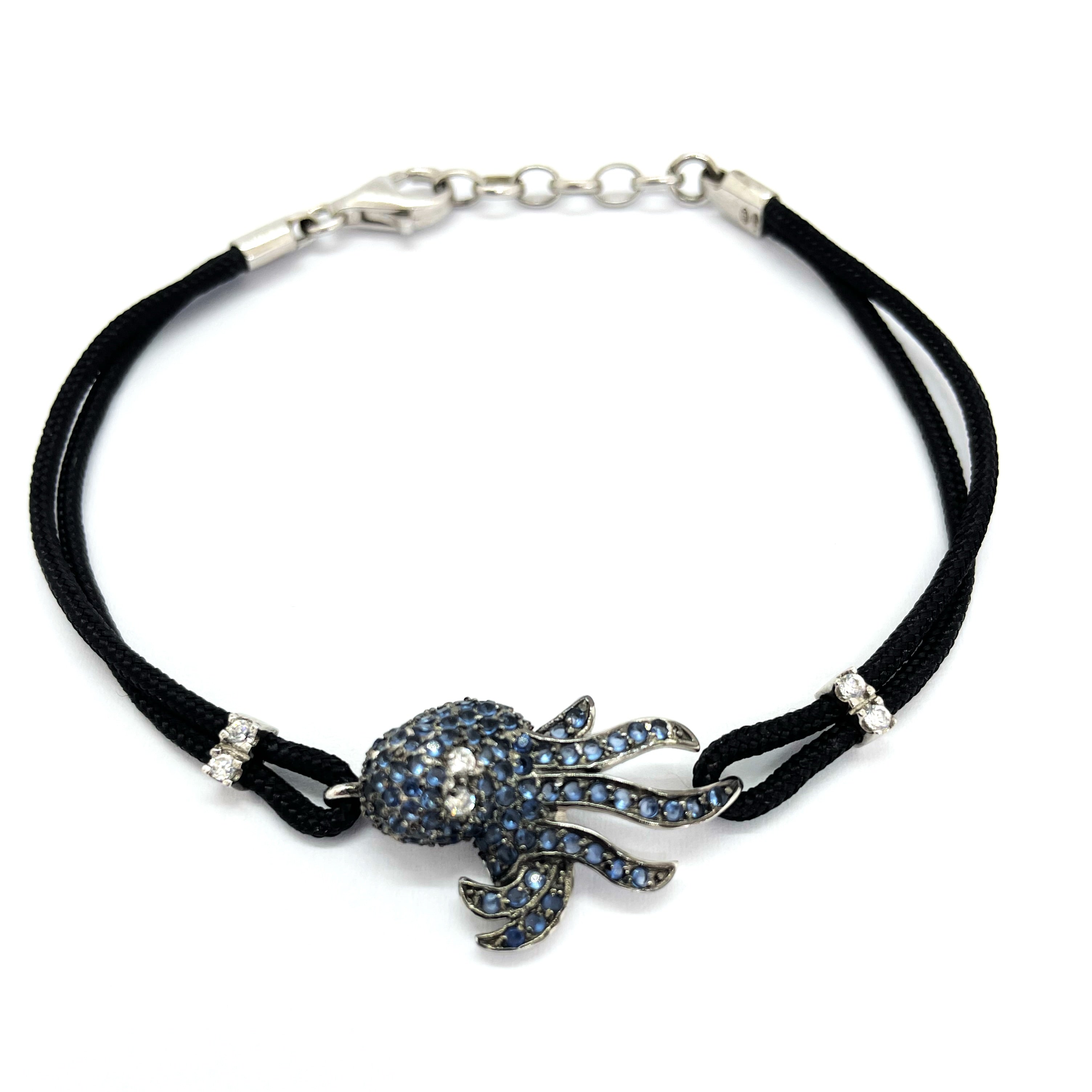 Bratara argint 925 rodiat cu caracatita in diamante cz albastre montate micropave Bratara Lasardo Gioielli