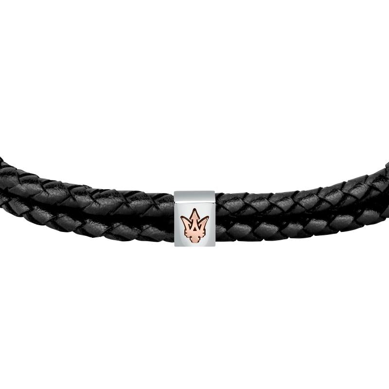 Bratara barbateasca Maserati din piele naturala neagra cu logo argintiu si rose gold Bratara Lasardo Gioielli