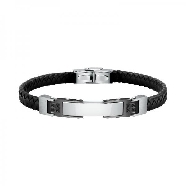 Bratara barbateasca Morellato din piele naturala neagra si diamante CZ negre Bratara Lasardo Gioielli