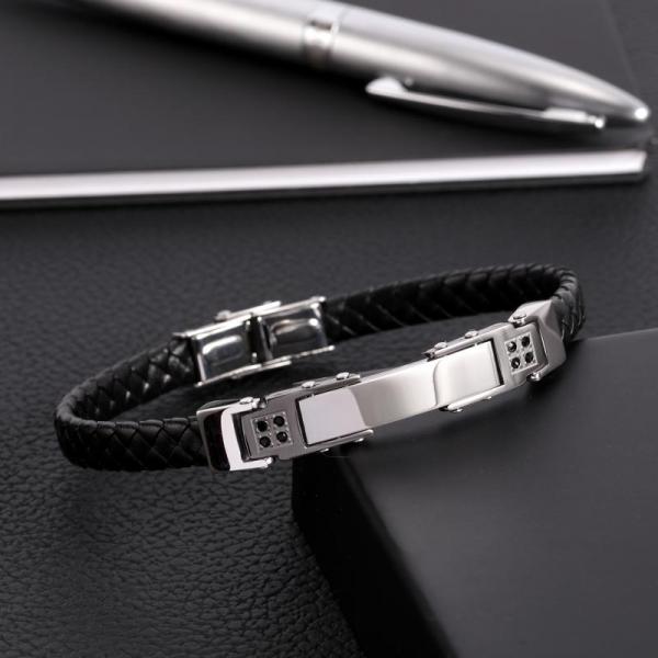 Bratara barbateasca Morellato din piele naturala neagra si diamante CZ negre Bratara Lasardo Gioielli