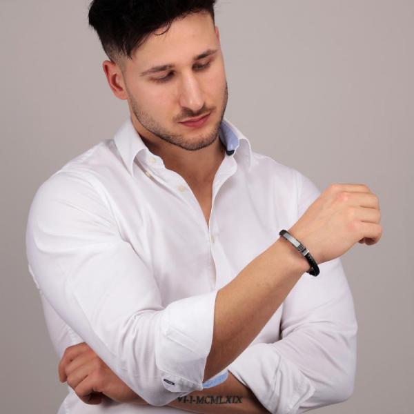 Bratara barbateasca Morellato din piele naturala neagra si diamante CZ negre Bratara Lasardo Gioielli