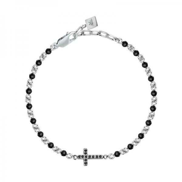Bratara barbateasca Morellato cu cruce si diamante CZ negre Bratara Lasardo Gioielli