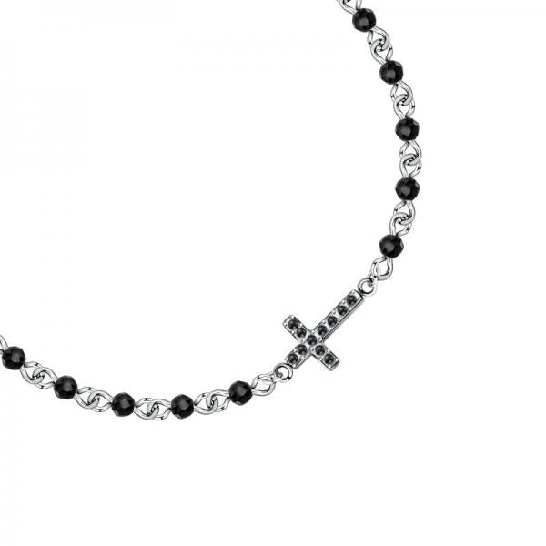 Bratara barbateasca Morellato cu cruce si diamante CZ negre Bratara Lasardo Gioielli