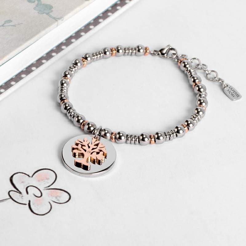 Bratara "Pomul Vietii" argintie cu elemente rose gold La Petite Story Colier Lasardo Gioielli