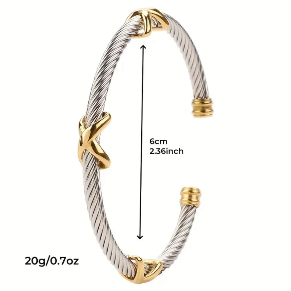 Bratara rigidă din titan cu detalii aurii Cable Flex X Bratara Lasardo Gioielli