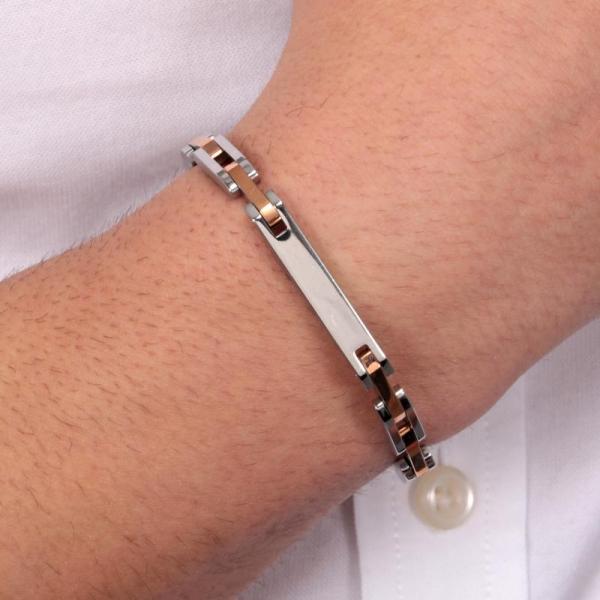 Bratara barbateasca Sector cu zale argintii si elemente rose gold Bratara Lasardo Gioielli