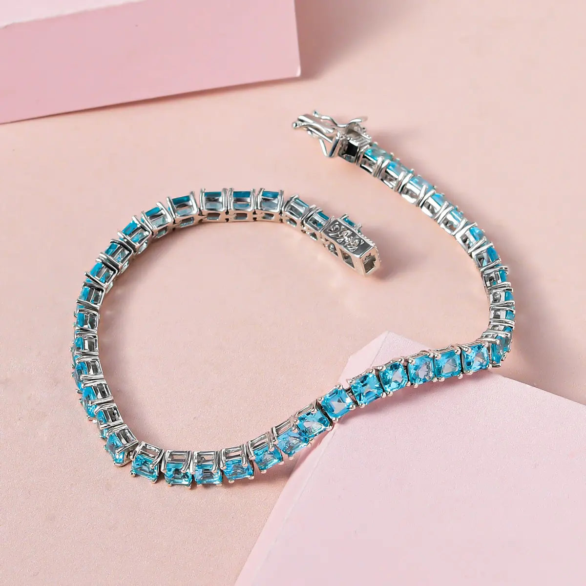 Bratara Tennis din argint 925 rodiat cu acvamarin Asscher Cut 4mm Bratara Lasardo Gioielli