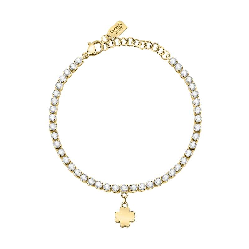Bratara Tennis La Petite Story rodiata auriu cu charm trifoi Bratara Lasardo Gioielli