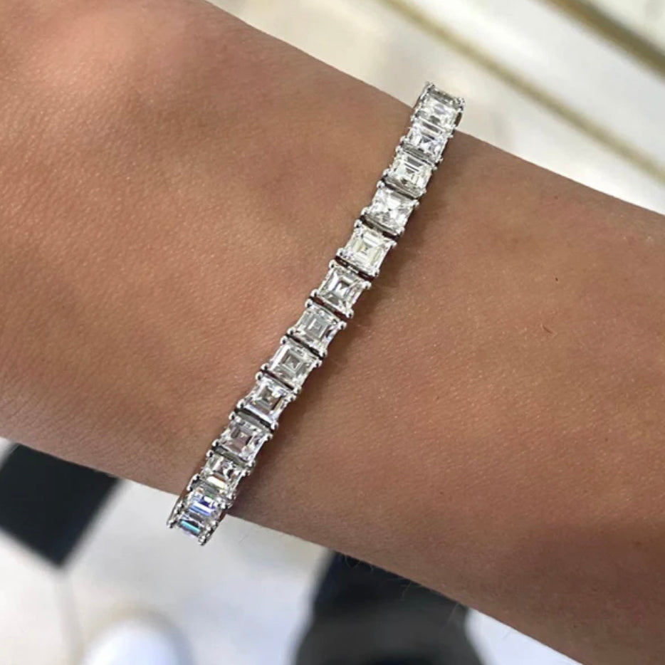 Bratara Tennis din argint 925 rodiat cu pietre Moissanite Asscher Cut 4mm Bratara Lasardo Gioielli