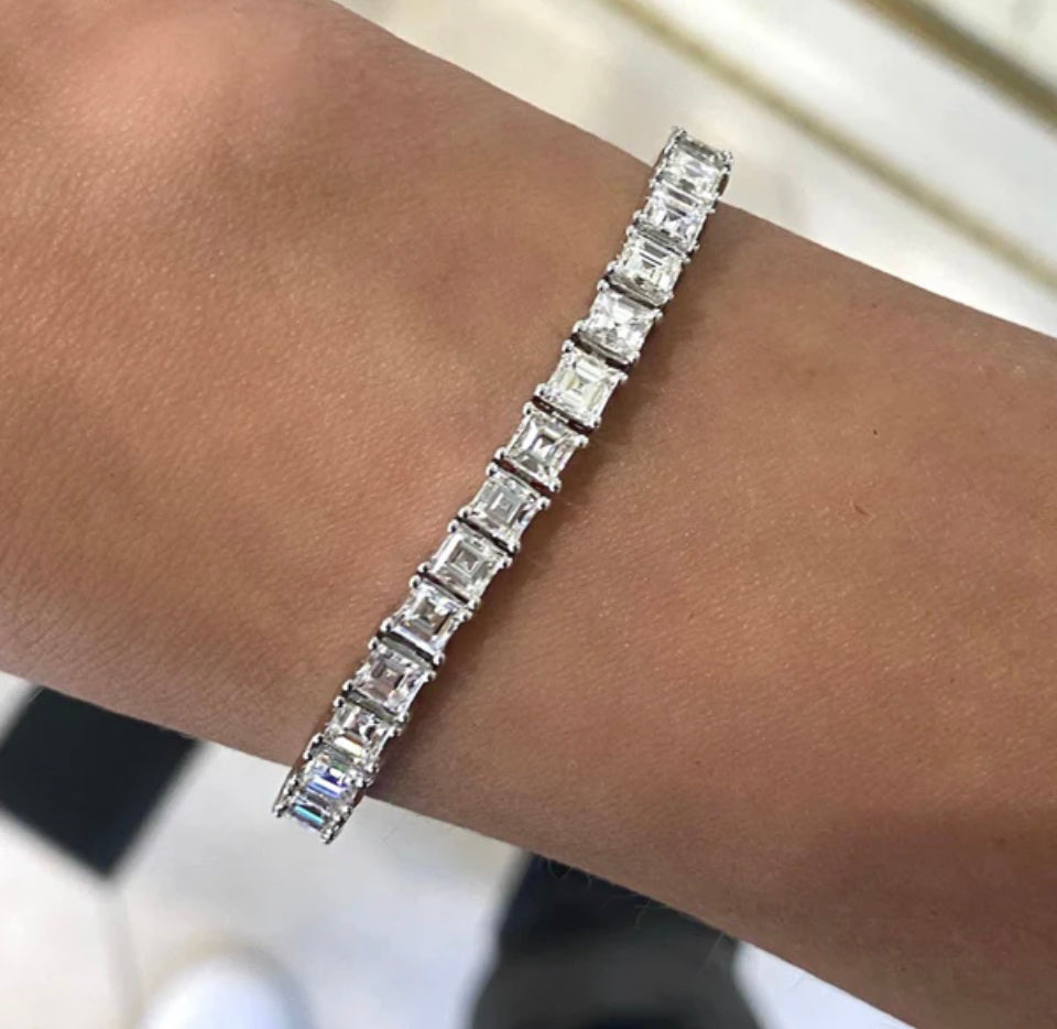 Bratara Tennis din argint 925 rodiat cu pietre Moissanite Asscher Cut 4mm Bratara Lasardo Gioielli
