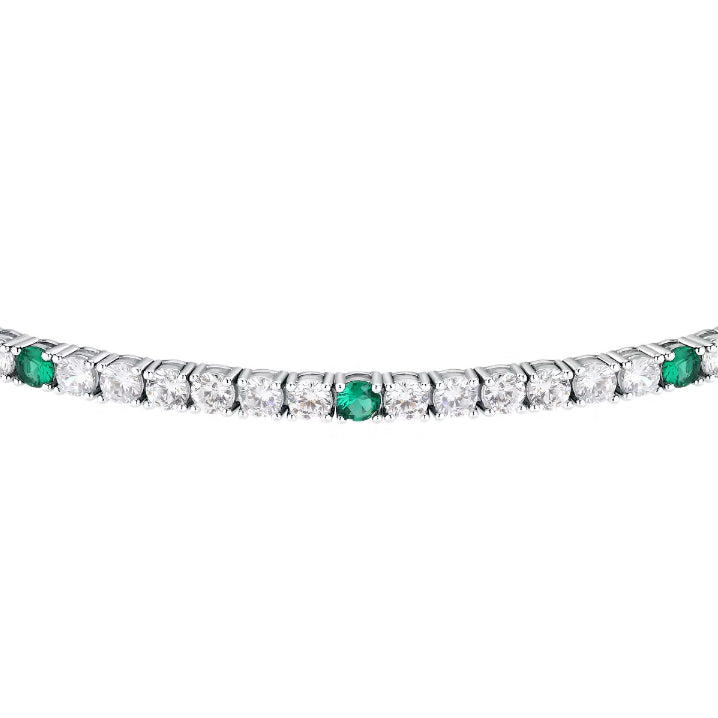 Bratara Tennis din Argint 925 Rodiat 2 mm cu Smaralde si Diamante CZ Albe Bratara Lasardo Gioielli