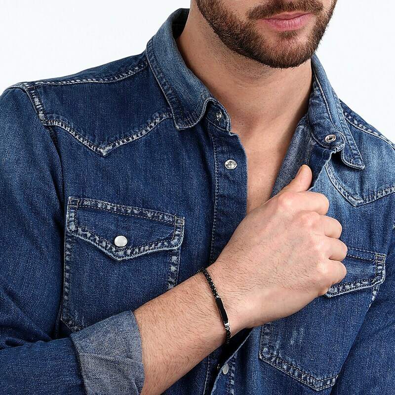 Bratara Tennis barbateasca Sector cu Diamante CZ negre si placuta Bratara Lasardo Gioielli