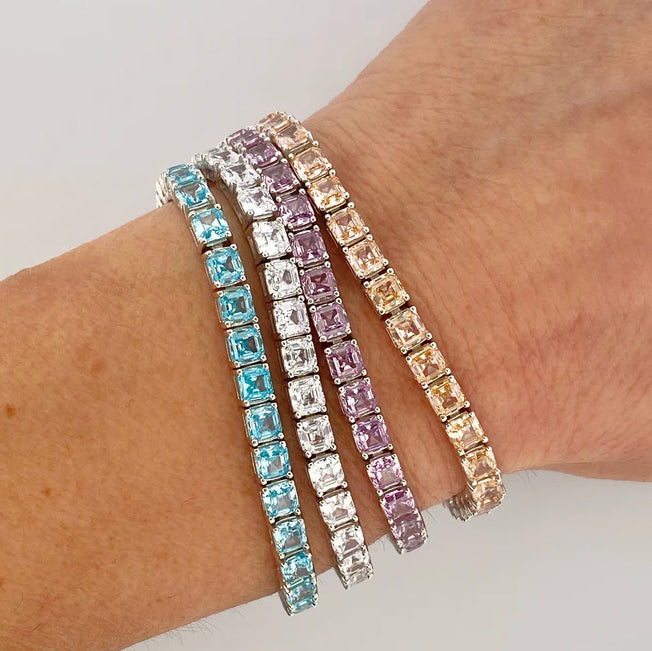 Bratara Tennis din argint 925 rodiat cu acvamarin Asscher Cut 4mm Bratara Lasardo Gioielli