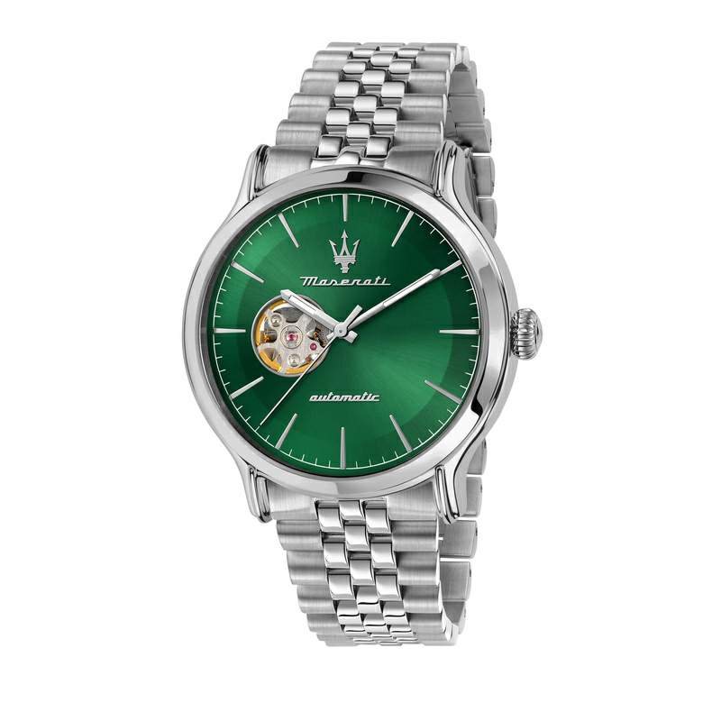 Ceas barbatesc Maserati automatic colectia Epoca curea piele neagra si cadran verde Ceas Lasardo Gioielli