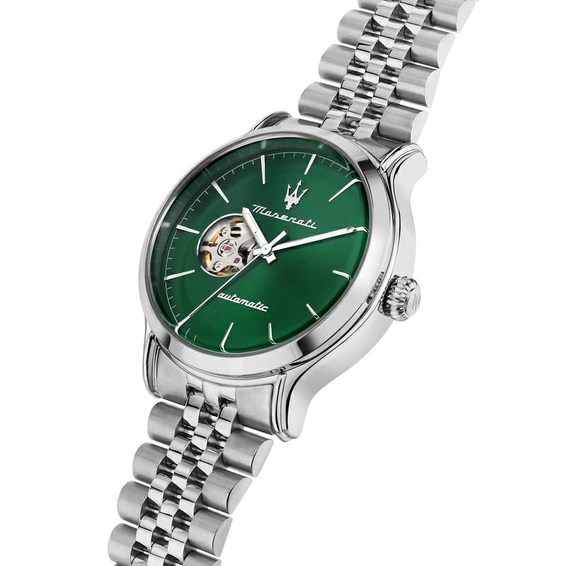 Ceas barbatesc Maserati automatic colectia Epoca curea piele neagra si cadran verde Ceas Lasardo Gioielli