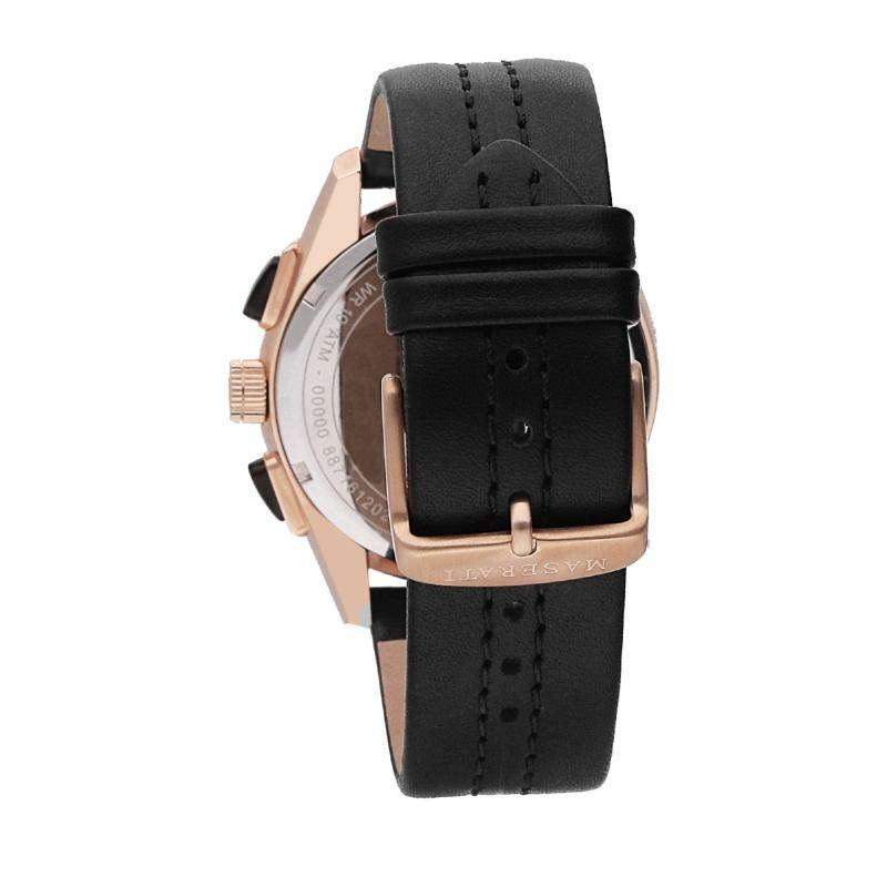 Ceas barbatesc Maserati colectia Traguardo curea piele neagra si elemente rose gold Ceas Lasardo Gioielli