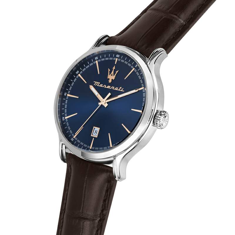 Ceas Barbatesc Maserati Colectia Epoca Cadran Albastru Si Curea Piele Naturala Maro Ceas Lasardo Gioielli