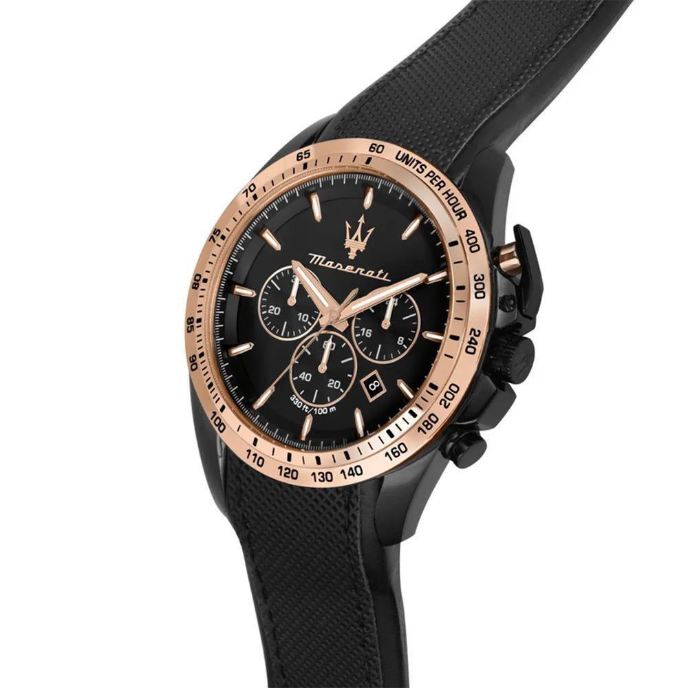 ceas maserati negru cu rose gold