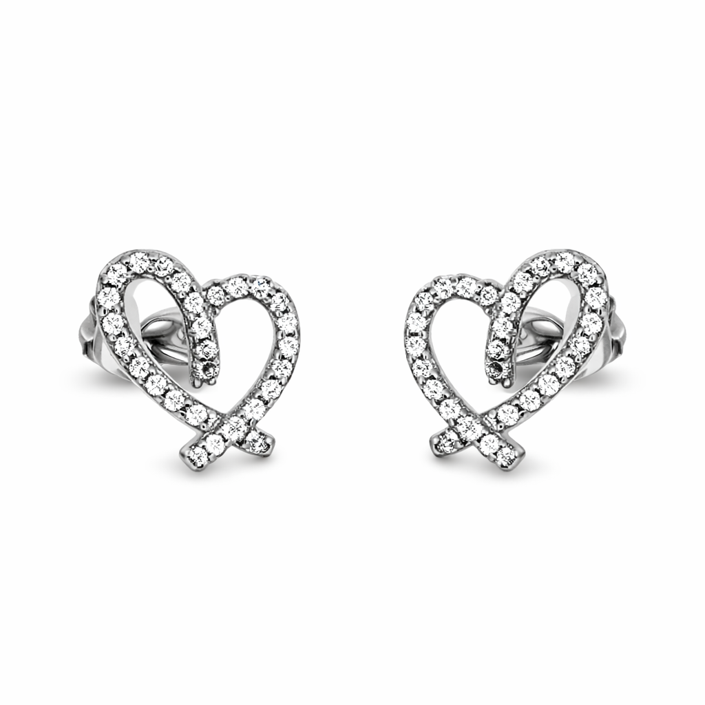 cercei din argint 925 rodiat cu inimi diamante cz