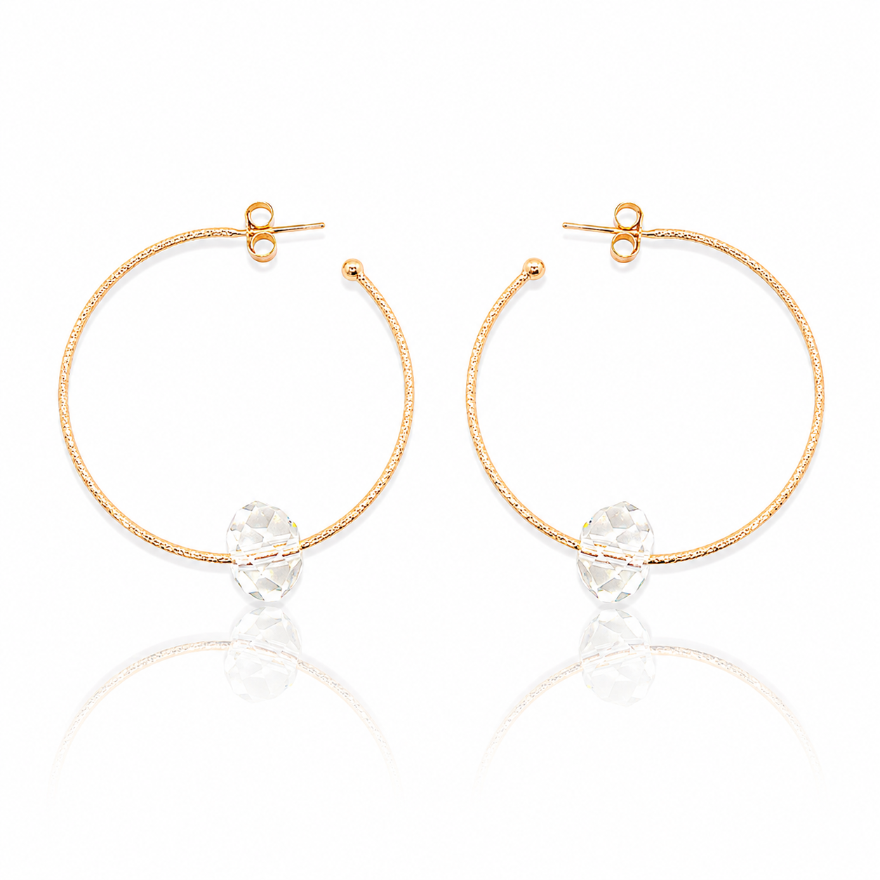 cercei rotunzi din argint 925 rodiat rose gold cu cristal alb