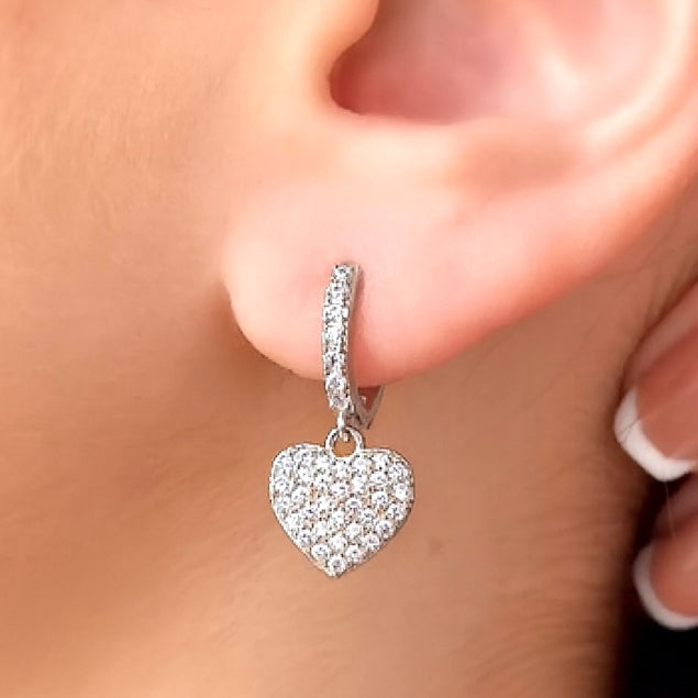 cercei din argint 925 rodiat cu tortita inimi diamante cz montate pave la ureche