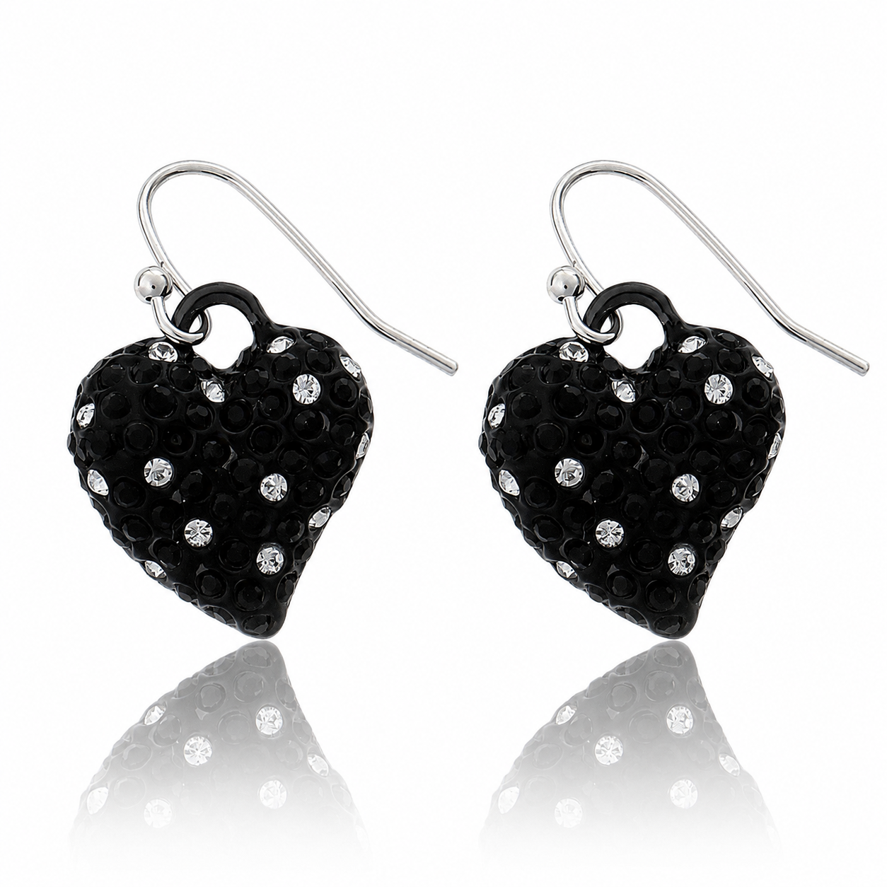 cercei guess inimi cristale swarovski negre si albe