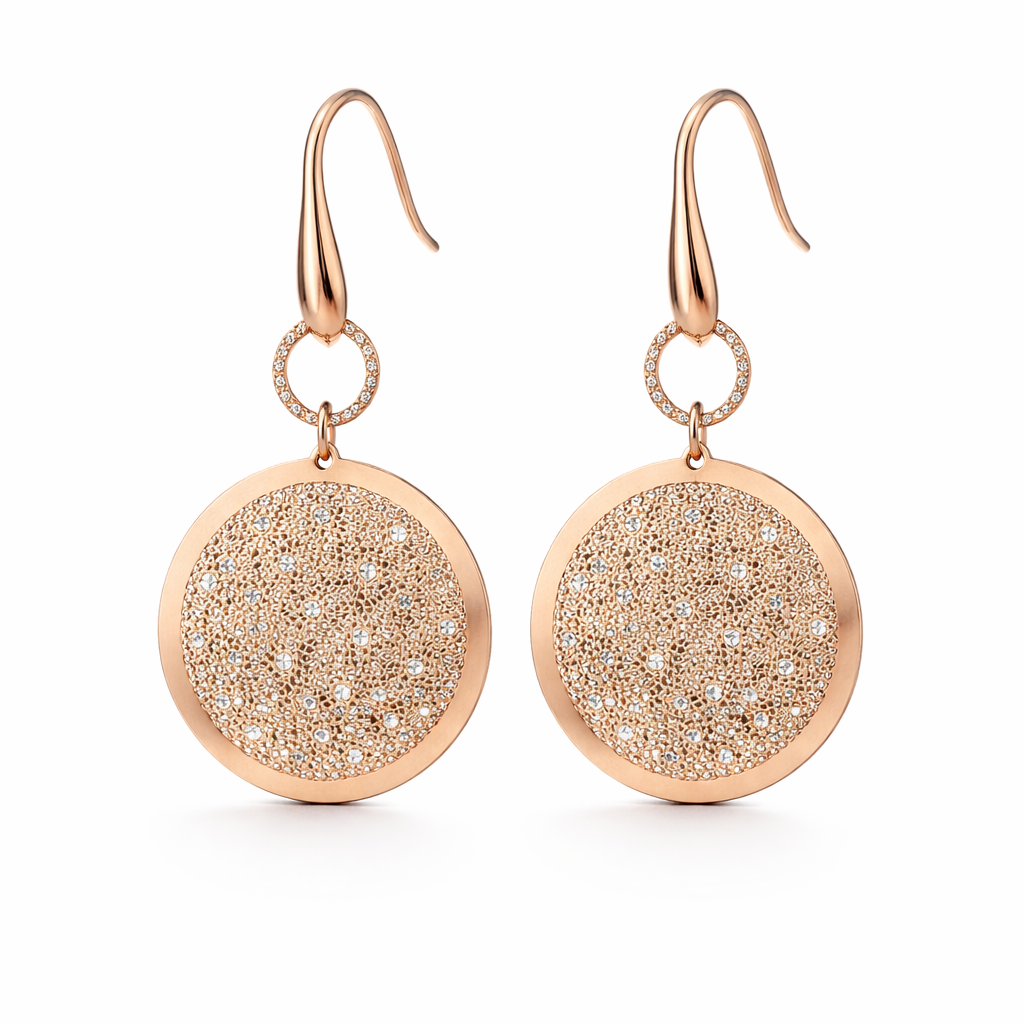 Cercei din argint 925 rose gold cu diamante CZ discrete, design elegant lungi