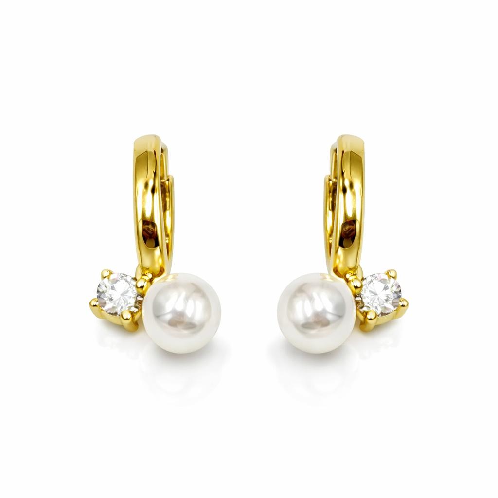 cercei tortita din argint 925 rodiat auriu cu perla si diamant cz punto luce