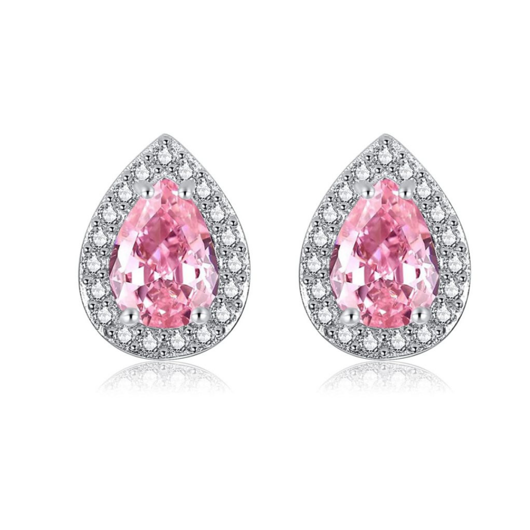 cercei argint cu diamante cz si morganit roz