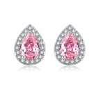 cercei argint cu diamante cz si morganit roz