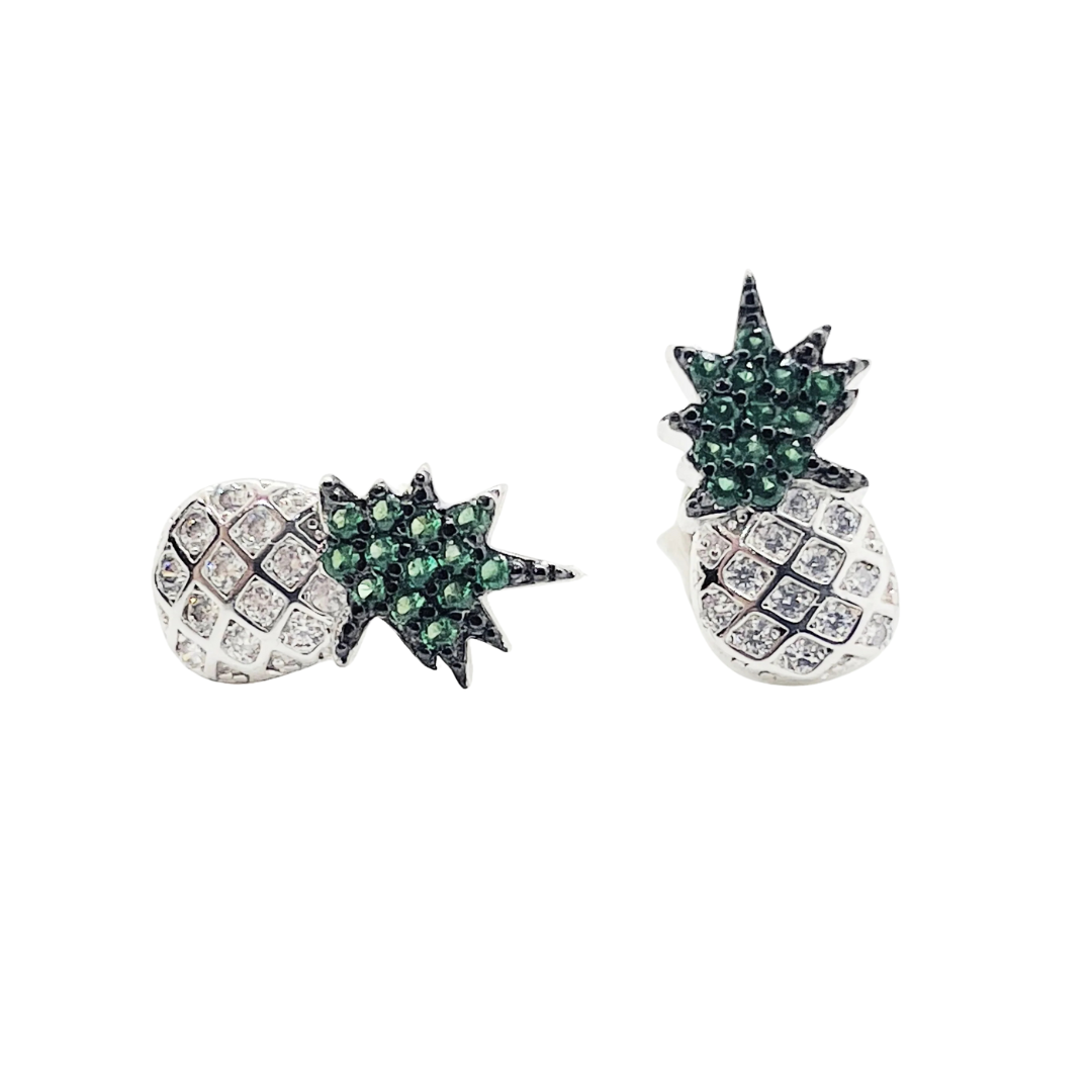 Cercei din argint 925 rodiat in forma de ananas, diamante CZ micropave Cercei Lasardo Gioielli