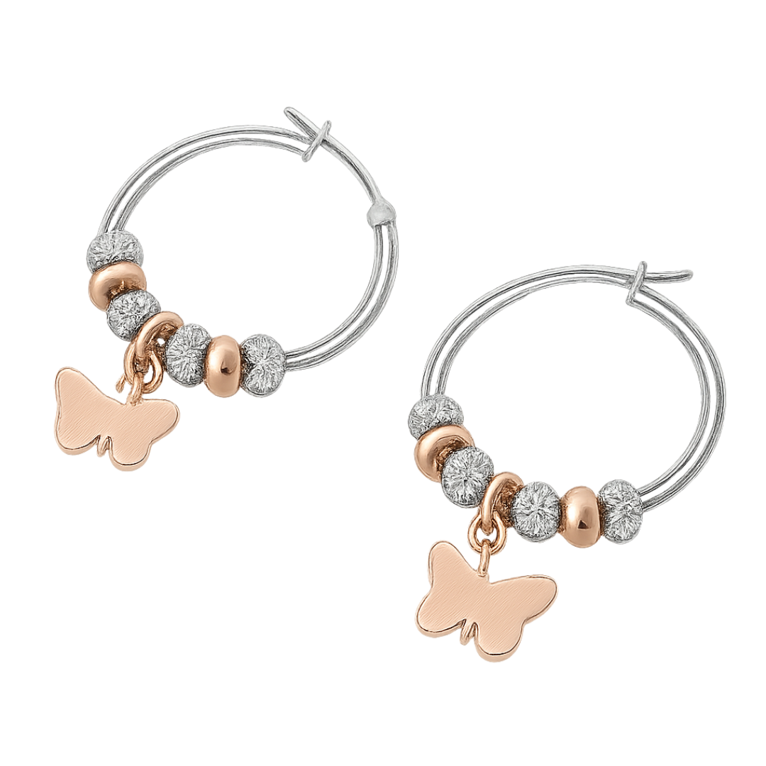 cercei din argint 925 rodiat cu elemente argintii si rose gold si fluture