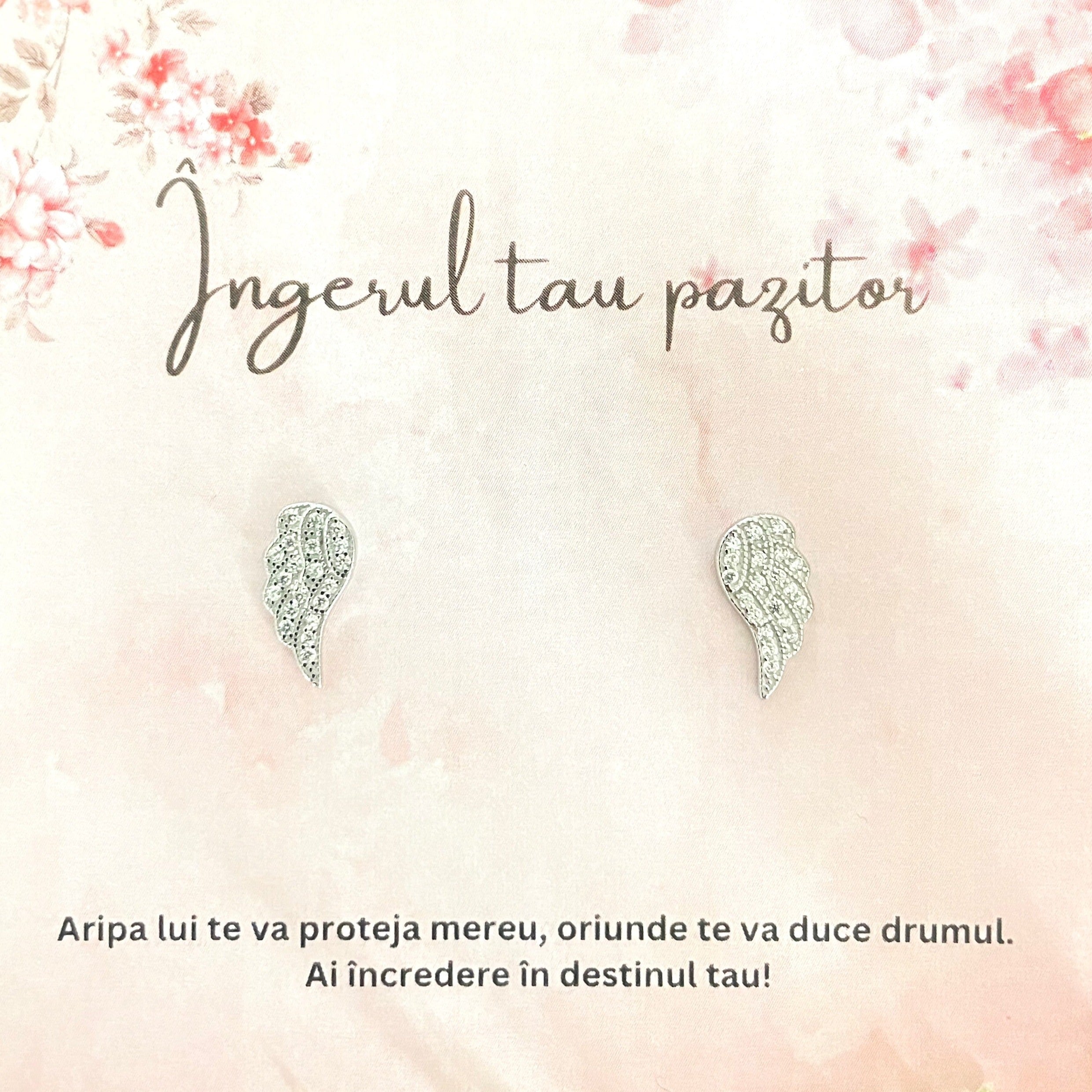 Cercei din argint 925 rodiat cu diamante CZ albe -"Ingerul tau pazitor" Cercei Lasardo Gioielli