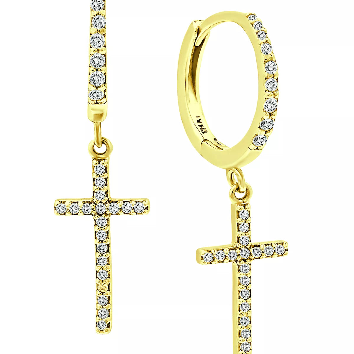Cercei din argint 925 rodiat auriu tortita cu cruce in diamante CZ albe Cercei Lasardo Gioielli
