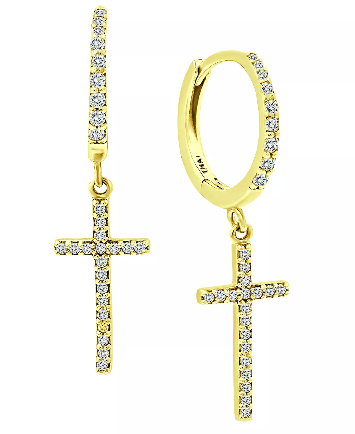 Cercei din argint 925 rodiat auriu tortita cu cruce in diamante CZ albe Cercei Lasardo Gioielli