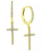 Cercei din argint 925 rodiat auriu tortita cu cruce in diamante CZ albe Cercei Lasardo Gioielli