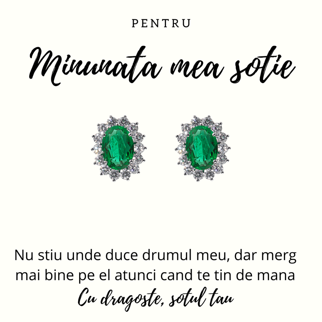 Cercei argint cu smarald si diamante CZ Cercei Lasardo Gioielli